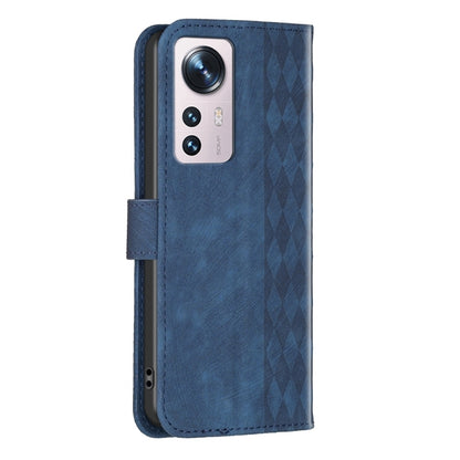 For Xiaomi 12 Plaid Embossed Leather Phone Case(Blue) - 12 Cases by buy2fix | Online Shopping UK | buy2fix