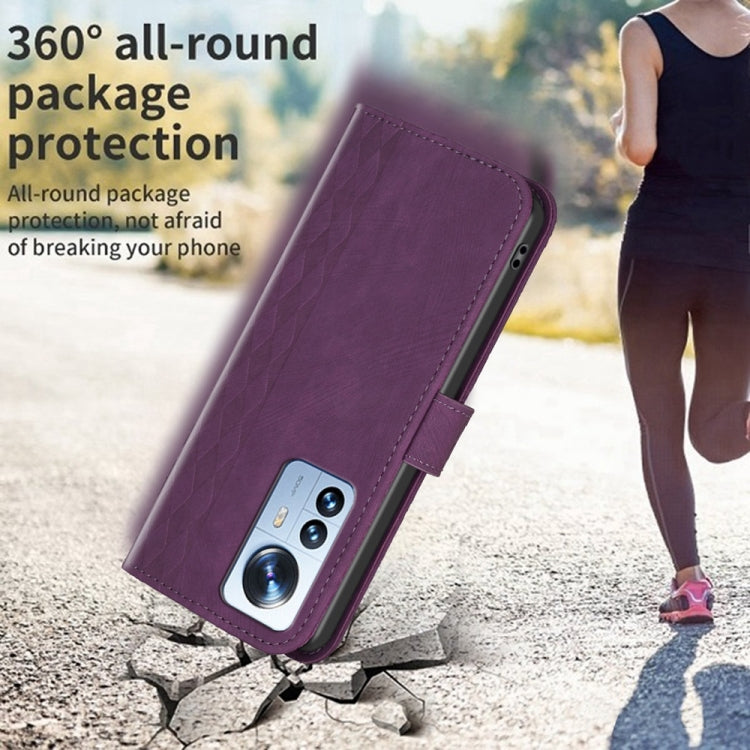 For Xiaomi 12 Pro Plaid Embossed Leather Phone Case(Purple) - 12 Pro Cases by buy2fix | Online Shopping UK | buy2fix