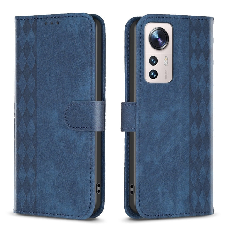 For Xiaomi 12 Lite Plaid Embossed Leather Phone Case(Blue) - Xiaomi Cases by buy2fix | Online Shopping UK | buy2fix