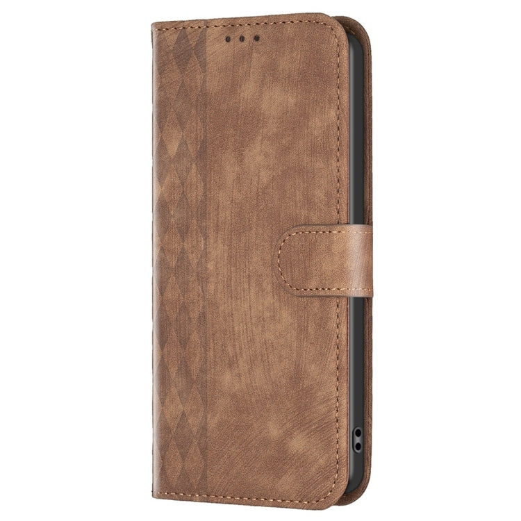 For Xiaomi 12T / 12T Pro Plaid Embossed Leather Phone Case(Brown) - Xiaomi Cases by buy2fix | Online Shopping UK | buy2fix