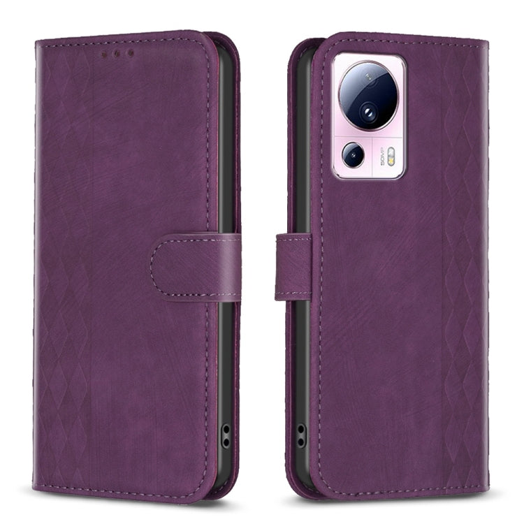 For Xiaomi 13 Lite 5G / Civi 2 Plaid Embossed Leather Phone Case(Purple) - 13 Lite Cases by buy2fix | Online Shopping UK | buy2fix