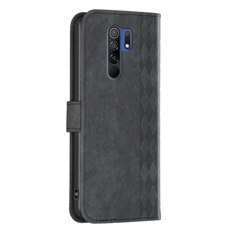 For Xiaomi Redmi 9 Plaid Embossed Leather Phone Case(Black) - Xiaomi Cases by buy2fix | Online Shopping UK | buy2fix