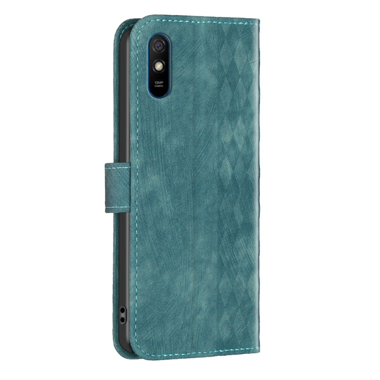 For Xiaomi Redmi 9A Plaid Embossed Leather Phone Case(Green) - Xiaomi Cases by buy2fix | Online Shopping UK | buy2fix