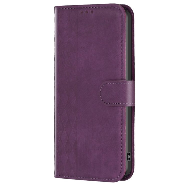 For Xiaomi Redmi 10 5G / Note 11E Plaid Embossed Leather Phone Case(Purple) - Xiaomi Cases by buy2fix | Online Shopping UK | buy2fix