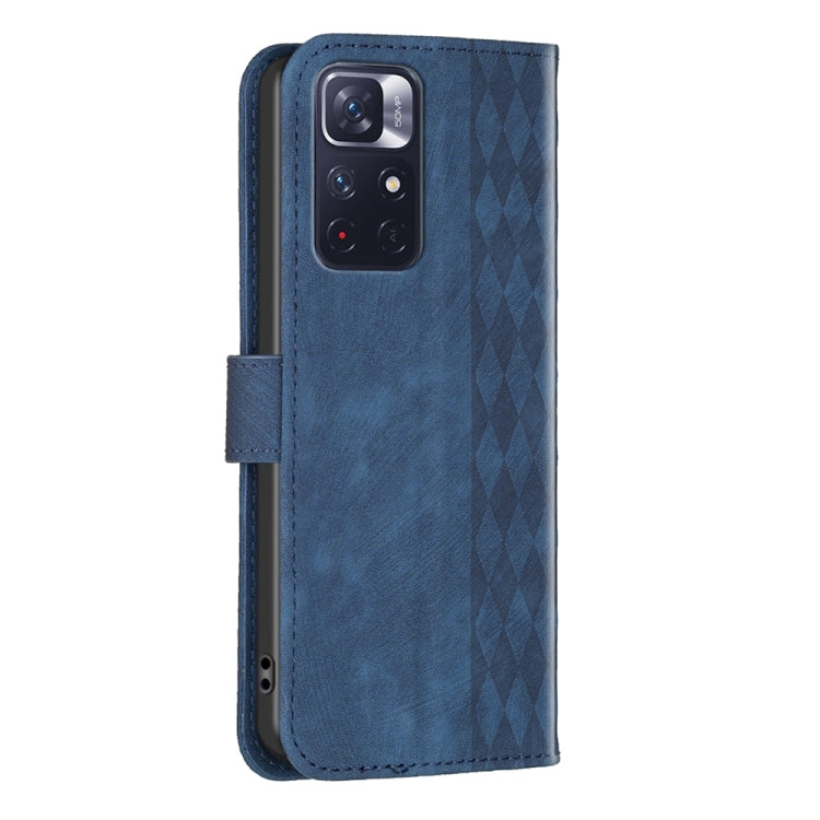 For Xiaomi Redmi Note 11 Plaid Embossed Leather Phone Case(Blue) - Redmi Note 11 Case by buy2fix | Online Shopping UK | buy2fix