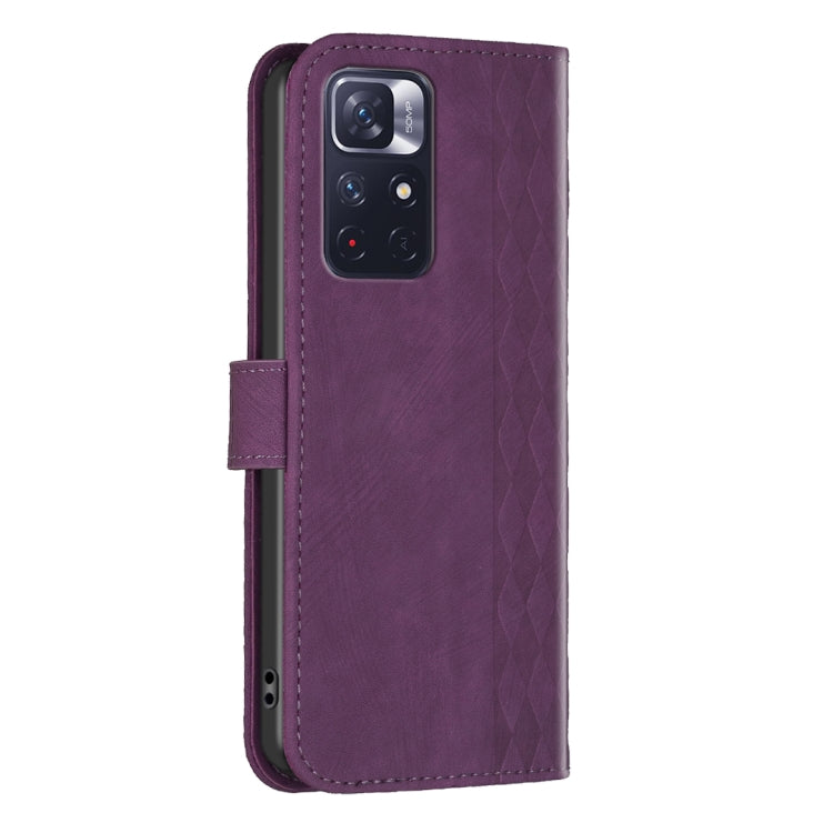 For Xiaomi Redmi Note 12S 4G / Note 11 Plaid Embossed Leather Phone Case(Purple) - Xiaomi Cases by buy2fix | Online Shopping UK | buy2fix