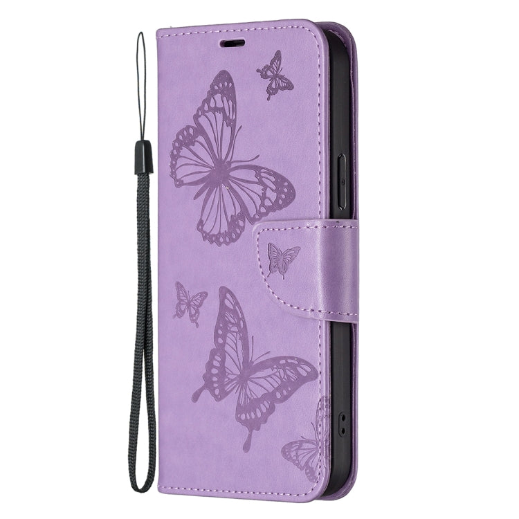 For Xiaomi Redmi Note 12S 4G / Note 11 Two Butterflies Embossing Leather Phone Case(Purple) - Xiaomi Cases by buy2fix | Online Shopping UK | buy2fix