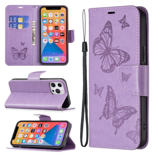 For Xiaomi Poco F5 5G / Redmi Note 12 Turbo Two Butterflies Embossing Leather Phone Case(Purple) - Xiaomi Cases by buy2fix | Online Shopping UK | buy2fix