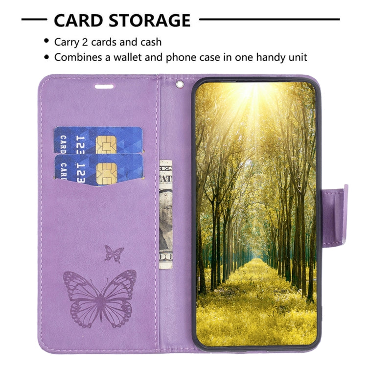 For Xiaomi Redmi 12 4G Two Butterflies Embossing Leather Phone Case(Purple) - Xiaomi Cases by buy2fix | Online Shopping UK | buy2fix