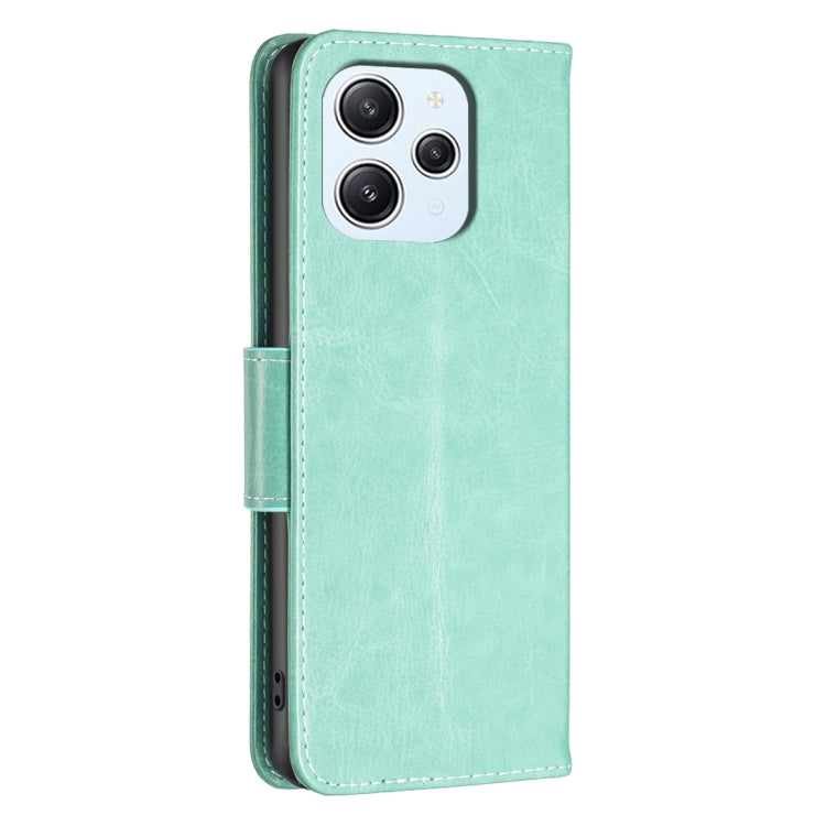 For Xiaomi Redmi 12 4G Two Butterflies Embossing Leather Phone Case(Green) - Xiaomi Cases by buy2fix | Online Shopping UK | buy2fix