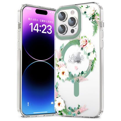 For iPhone 13 Pro MagSafe Magnetic TPU Phone Case(White Pink Rose) - iPhone 13 Pro Cases by buy2fix | Online Shopping UK | buy2fix