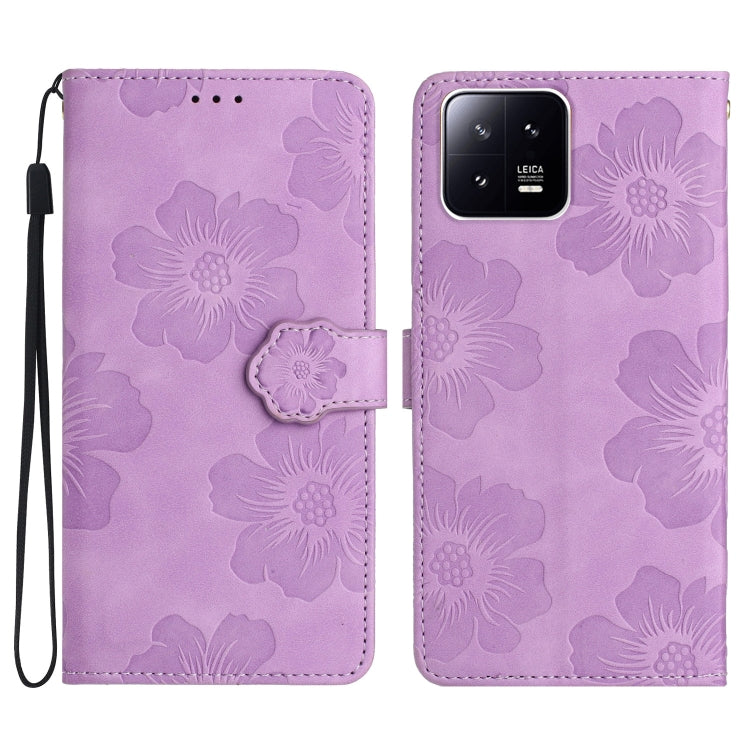 For Xiaomi 13 Pro Flower Embossing Pattern Leather Phone Case(Purple) - 13 Pro Cases by buy2fix | Online Shopping UK | buy2fix