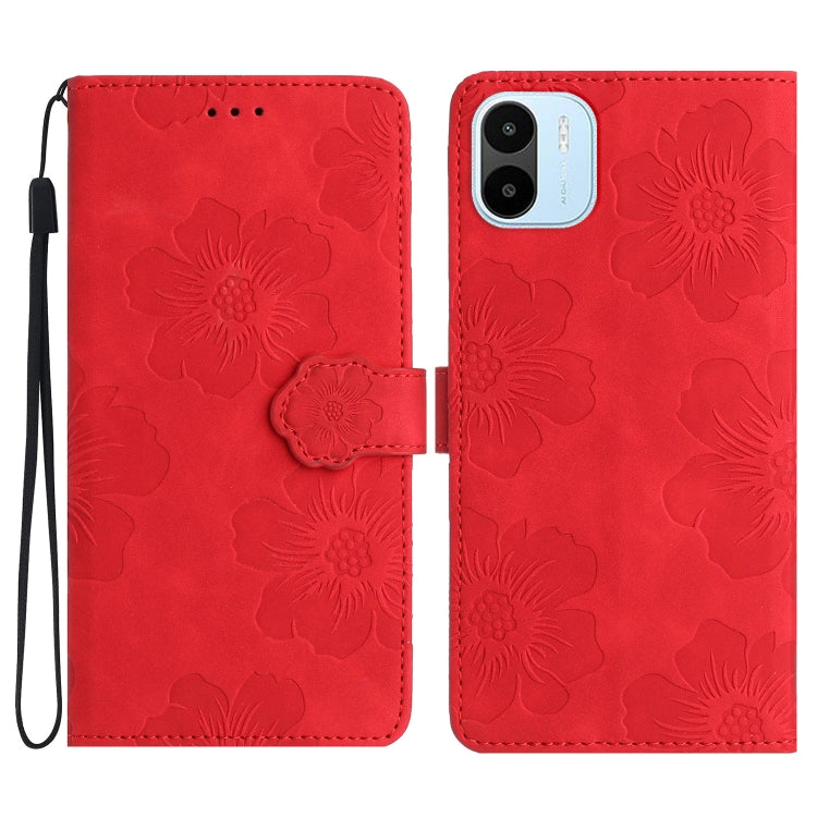 For Xiaomi Redmi A1 Flower Embossing Pattern Leather Phone Case(Red) - Xiaomi Cases by buy2fix | Online Shopping UK | buy2fix