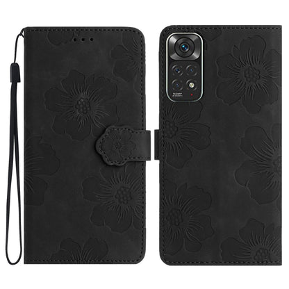 For Xiaomi Redmi Note 11 4G Global / Note 11S Flower Embossing Pattern Leather Phone Case(Black) - Xiaomi Cases by buy2fix | Online Shopping UK | buy2fix