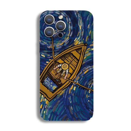 For iPhone 14 Pro Precise Hole Oil Painting Pattern PC Phone Case(Boating) - iPhone 14 Pro Cases by buy2fix | Online Shopping UK | buy2fix