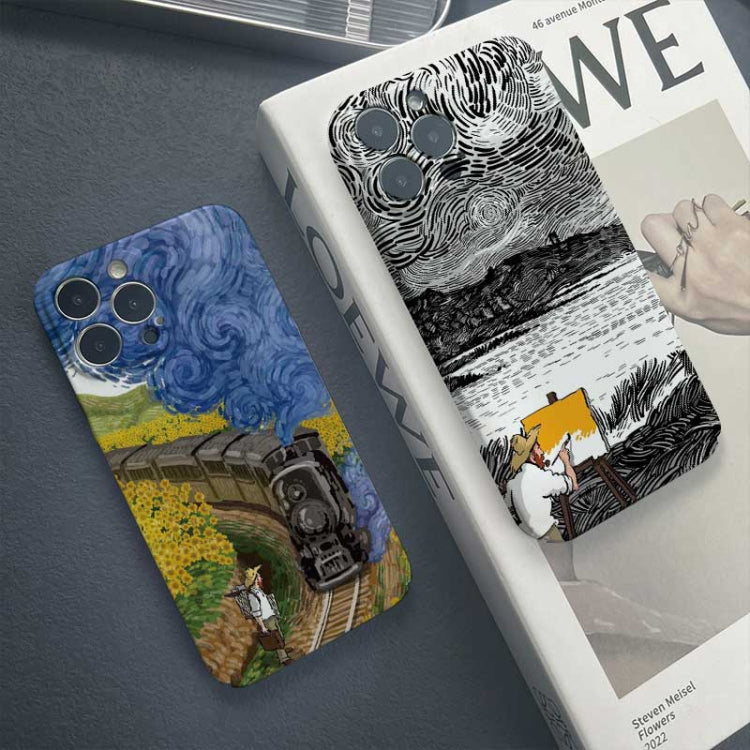 For iPhone 14 Pro Precise Hole Oil Painting Pattern PC Phone Case(Train) - iPhone 14 Pro Cases by buy2fix | Online Shopping UK | buy2fix