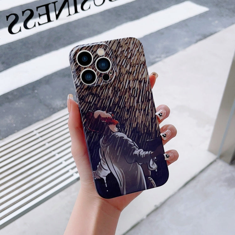 For iPhone 12 Precise Hole Oil Painting Pattern PC Phone Case(Rain) - iPhone 12 / 12 Pro Cases by buy2fix | Online Shopping UK | buy2fix