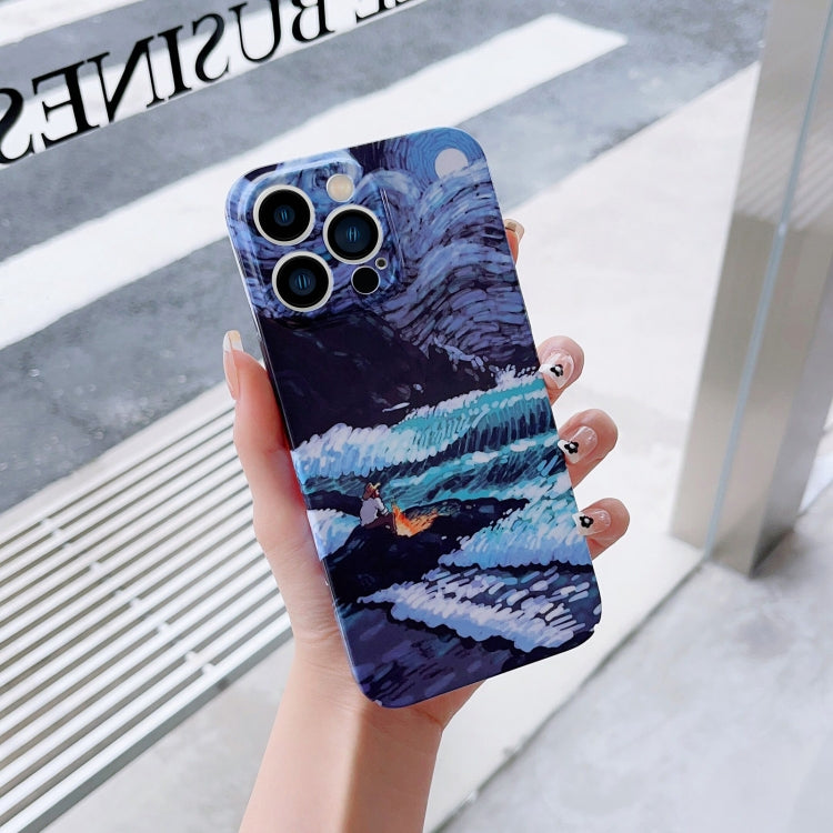 For iPhone 12 Precise Hole Oil Painting Pattern PC Phone Case(Sea Wave) - iPhone 12 / 12 Pro Cases by buy2fix | Online Shopping UK | buy2fix