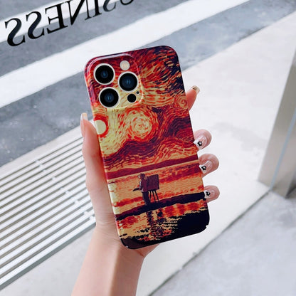 For iPhone XS Max Precise Hole Oil Painting Pattern PC Phone Case(Sunset) - More iPhone Cases by buy2fix | Online Shopping UK | buy2fix