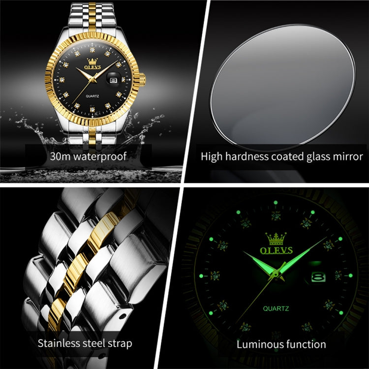 OLEVS 5526 Men Diamond Set Luminous Waterproof Quartz Watch(Black) - Metal Strap Watches by OLEVS | Online Shopping UK | buy2fix