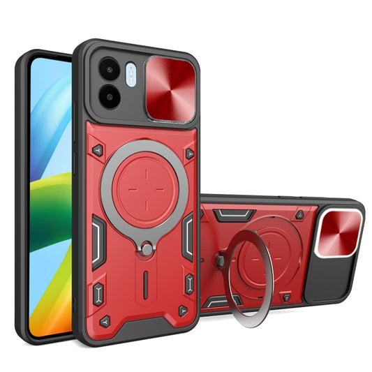 For Xiaomi Redmi A1 4G CD Texture Sliding Camshield Magnetic Holder Phone Case(Red) - Xiaomi Cases by buy2fix | Online Shopping UK | buy2fix