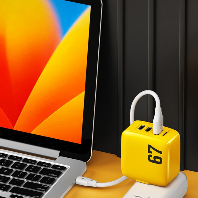 WK WP-U141 67W USB+Double USB-C / Type-C GaN Charger, Plug:EU Plug(Yellow) - USB Charger by WK | Online Shopping UK | buy2fix