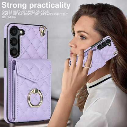 For Samsung Galaxy S23+ 5G Rhombic Texture Card Bag Phone Case with Long Lanyard(Light Purple) - Galaxy S23+ 5G Cases by buy2fix | Online Shopping UK | buy2fix