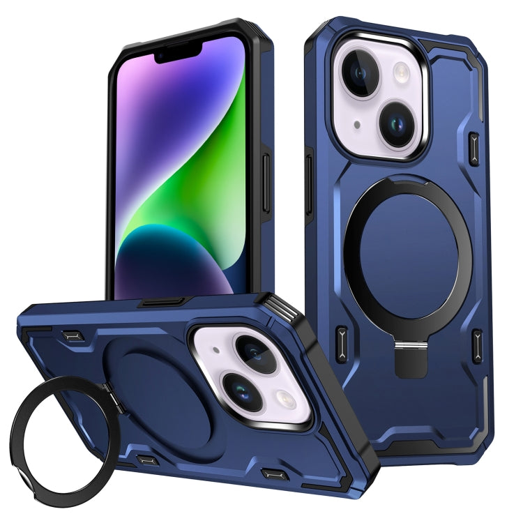 For iPhone 14 Plus Patronus MagSafe Magnetic Holder Phone Case(Navy Blue) - iPhone 14 Plus Cases by buy2fix | Online Shopping UK | buy2fix