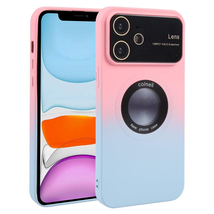 For iPhone 11 Gradient Silicone Shockproof Magsafe Phone Case with Lens Film(Pink Blue) - iPhone 11 Cases by buy2fix | Online Shopping UK | buy2fix