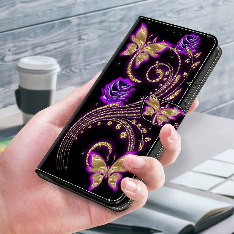 For Xiaomi Redmi 9C Crystal 3D Shockproof Protective Leather Phone Case(Purple Flower Butterfly) - Xiaomi Cases by buy2fix | Online Shopping UK | buy2fix