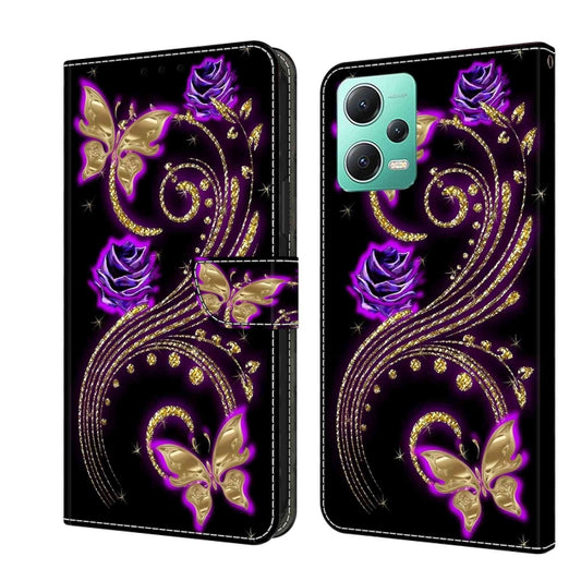 For Xiaomi Redmi Note 12 5G Global / Poco X5 Crystal 3D Shockproof Protective Leather Phone Case(Purple Flower Butterfly) - Xiaomi Cases by buy2fix | Online Shopping UK | buy2fix
