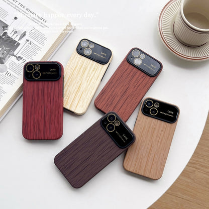 For iPhone 13 Wood Grain TPU Phone Case with Lens Film(Red) - iPhone 13 Cases by buy2fix | Online Shopping UK | buy2fix