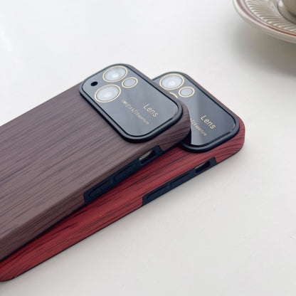 For iPhone 13 Wood Grain TPU Phone Case with Lens Film(Red) - iPhone 13 Cases by buy2fix | Online Shopping UK | buy2fix