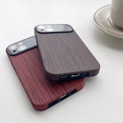 For iPhone 13 Wood Grain TPU Phone Case with Lens Film(Red) - iPhone 13 Cases by buy2fix | Online Shopping UK | buy2fix