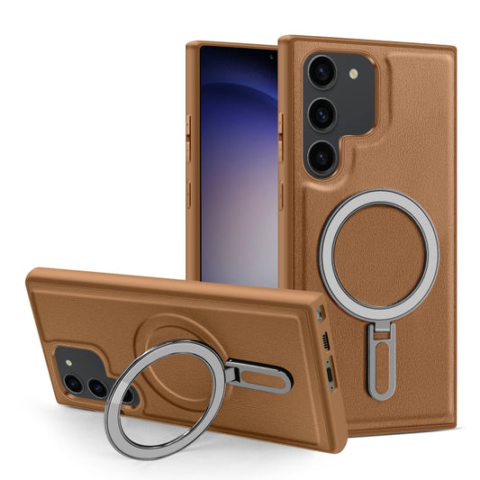 For Samsung Galaxy S23 5G MagSafe Magnetic Holder Phone Case(Brown) - Galaxy S23 5G Cases by buy2fix | Online Shopping UK | buy2fix