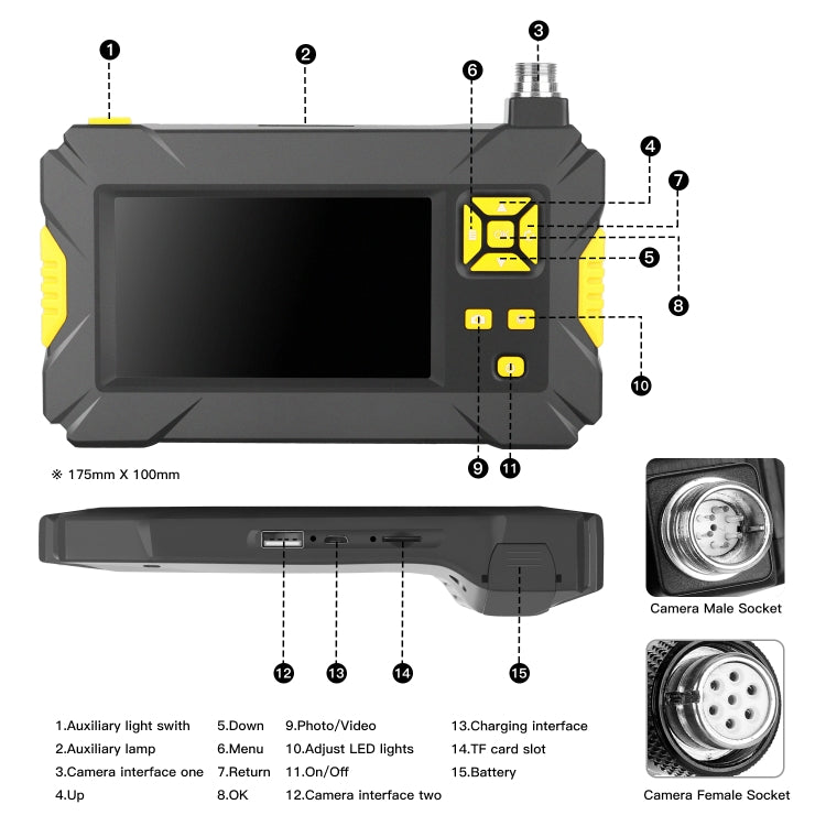 P30 3.9mm 1080P IP68 Waterproof 4.3 inch Screen Dual Camera Digital Endoscope, Length:10m Hard Cable(Black) -  by buy2fix | Online Shopping UK | buy2fix