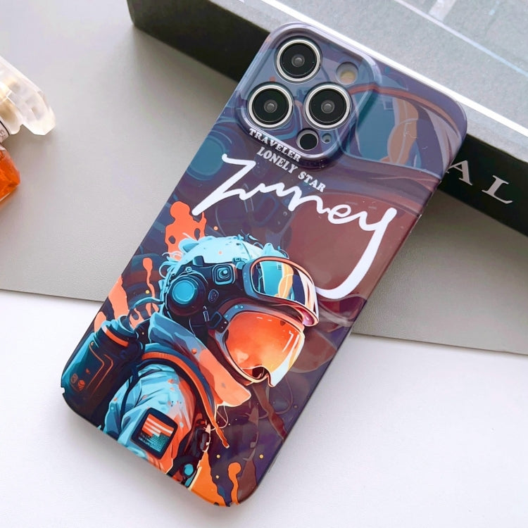 For iPhone 14 Pro Max Painted Pattern Precise Hole PC Phone Case(Orange Paint Astronaut) - iPhone 14 Pro Max Cases by buy2fix | Online Shopping UK | buy2fix