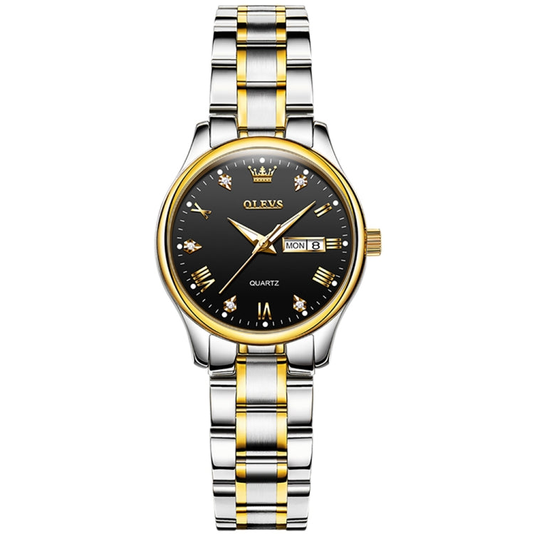 OLEVS 5563 Women Luminous Waterproof Quartz Watch(Black + Gold) - Metal Strap Watches by OLEVS | Online Shopping UK | buy2fix