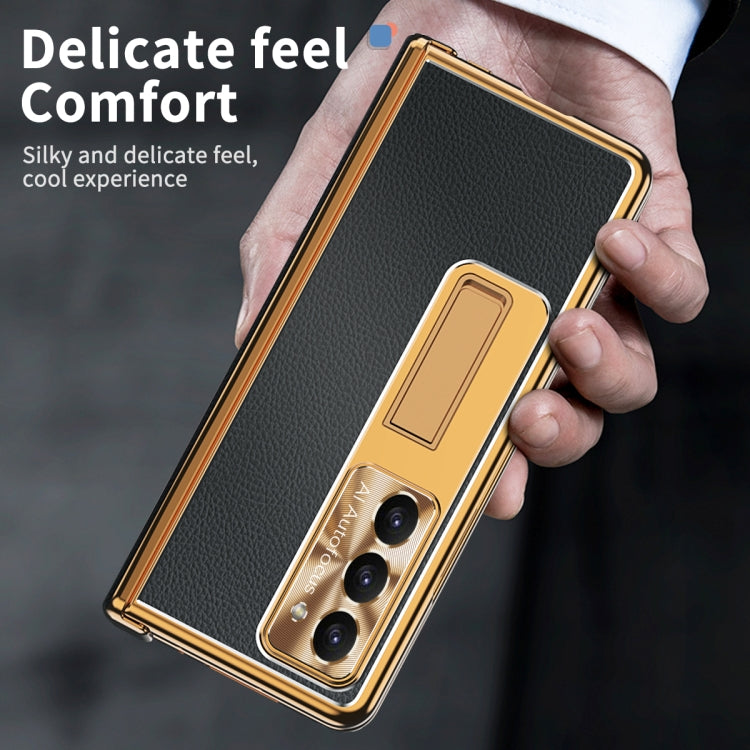 For Samsung Galaxy Z Fold5 Litchi Pattern Magnetic Shell Film Integrated Shockproof Phone Case(Black Gold) - Galaxy Z Fold5 Cases by buy2fix | Online Shopping UK | buy2fix