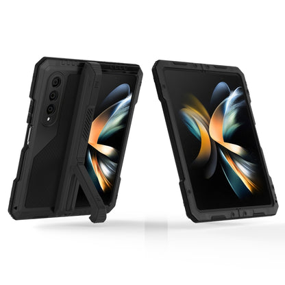 For Samsung Galaxy Z Fold4 LK Metal Shockproof Life Waterproof Dustproof Phone Case with Folding Holder(Black) - Galaxy Z Fold4 5G Cases by buy2fix | Online Shopping UK | buy2fix