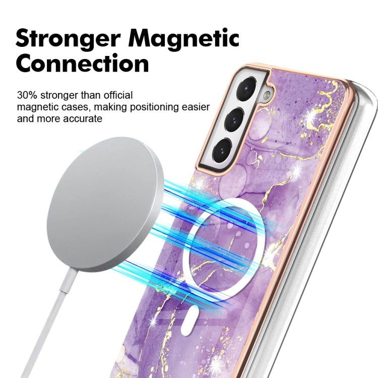 For Samsung Galaxy S21 FE 5G Marble Pattern Dual-side IMD Magsafe TPU Phone Case(Purple 002) - Galaxy Phone Cases by buy2fix | Online Shopping UK | buy2fix