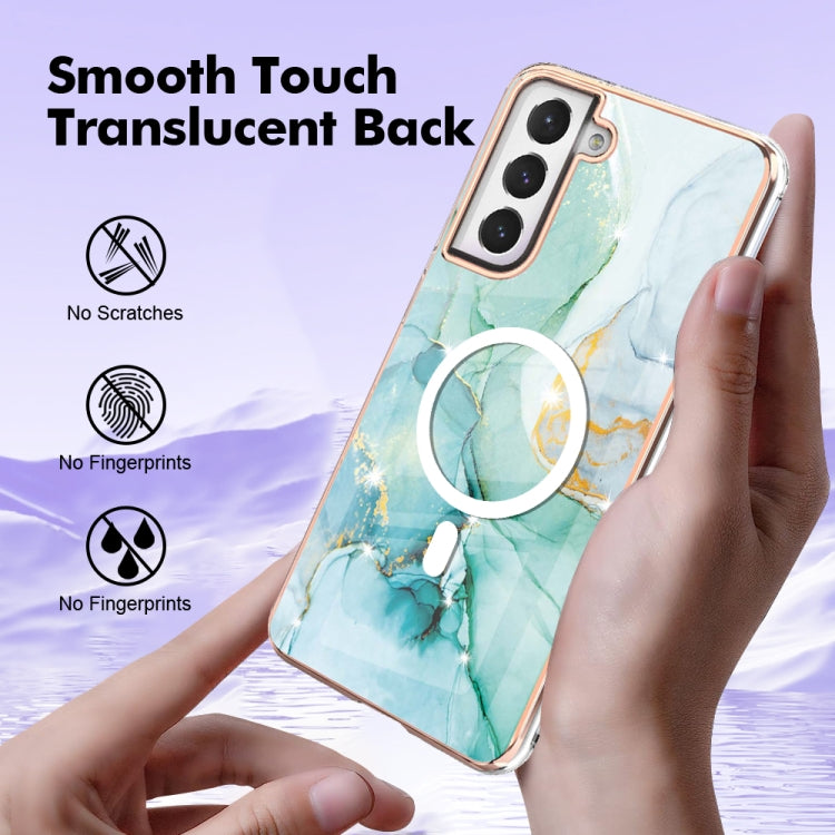 For Samsung Galaxy S21 FE 5G Marble Pattern Dual-side IMD Magsafe TPU Phone Case(Green 003) - Galaxy Phone Cases by buy2fix | Online Shopping UK | buy2fix