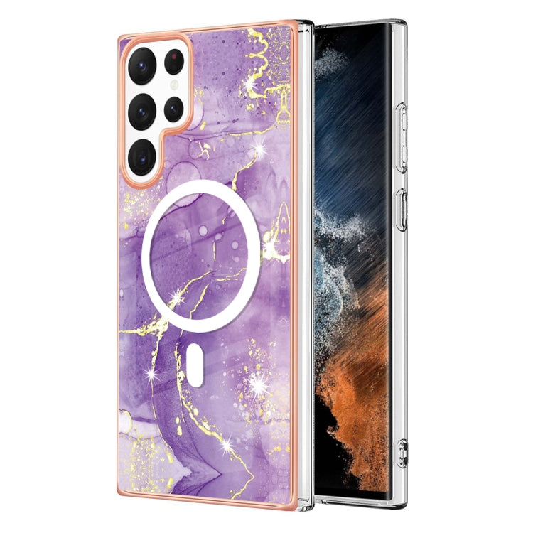 For Samsung Galaxy S22 Ultra 5G Marble Pattern Dual-side IMD Magsafe TPU Phone Case(Purple 002) - Galaxy S22 Ultra 5G Cases by buy2fix | Online Shopping UK | buy2fix