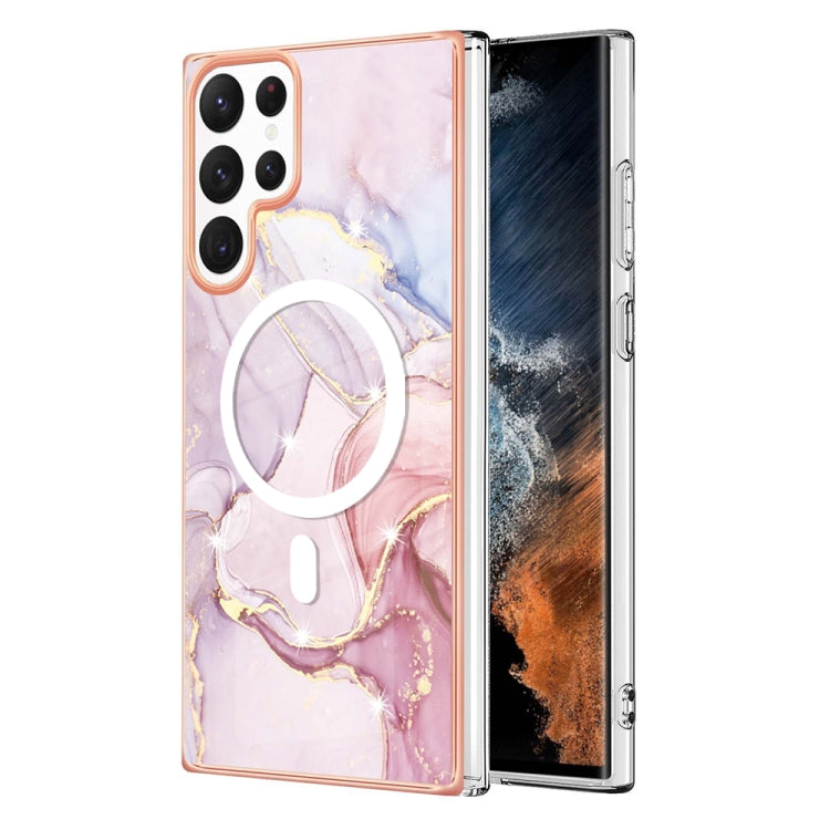 For Samsung Galaxy S22 Ultra 5G Marble Pattern Dual-side IMD Magsafe TPU Phone Case(Rose Gold 005) - Galaxy S22 Ultra 5G Cases by buy2fix | Online Shopping UK | buy2fix