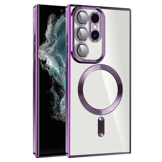 For Samsung Galaxy S22 Ultra 5G CD Texture Plating TPU MagSafe Phone Case with Lens Film(Dark Purple) - Galaxy S22 Ultra 5G Cases by buy2fix | Online Shopping UK | buy2fix