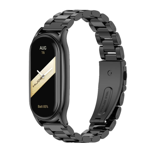 For Xiaomi Mi Band 8 Mijobs Plus Case Three Bead Metal Stainless Steel Watch Band(Black) - Watch Bands by MIJOBS | Online Shopping UK | buy2fix