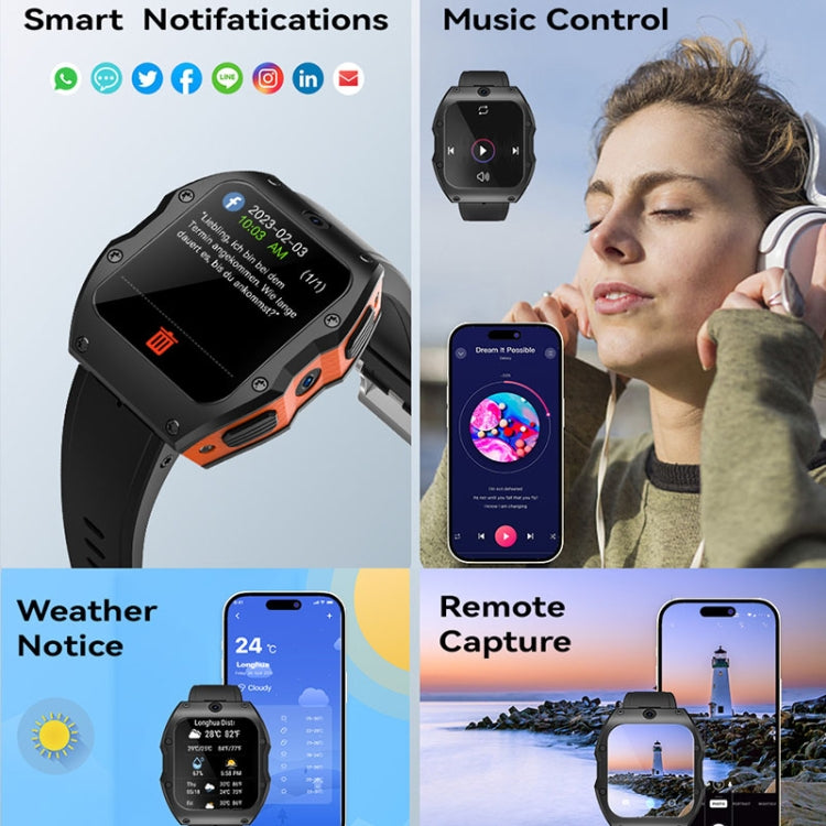 Model X 1.99 inch IP68 Waterproof Android 9.0 4G Dual Cameras Matte Smart Watch, Specification:2GB+16GB(Black Orange) - Android Watch by buy2fix | Online Shopping UK | buy2fix