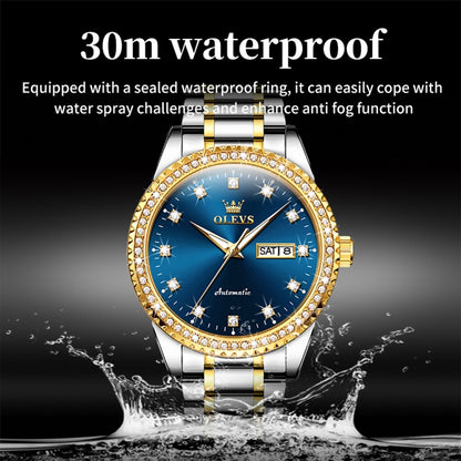 OLEVS 7003 Men Multifunctional Waterproof Mechanical Watch(Gold + Blue) - Metal Strap Watches by OLEVS | Online Shopping UK | buy2fix