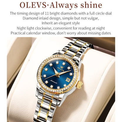 OLEVS 7003 Women Multifunctional Waterproof Mechanical Watch(Gold + Blue) - Metal Strap Watches by OLEVS | Online Shopping UK | buy2fix