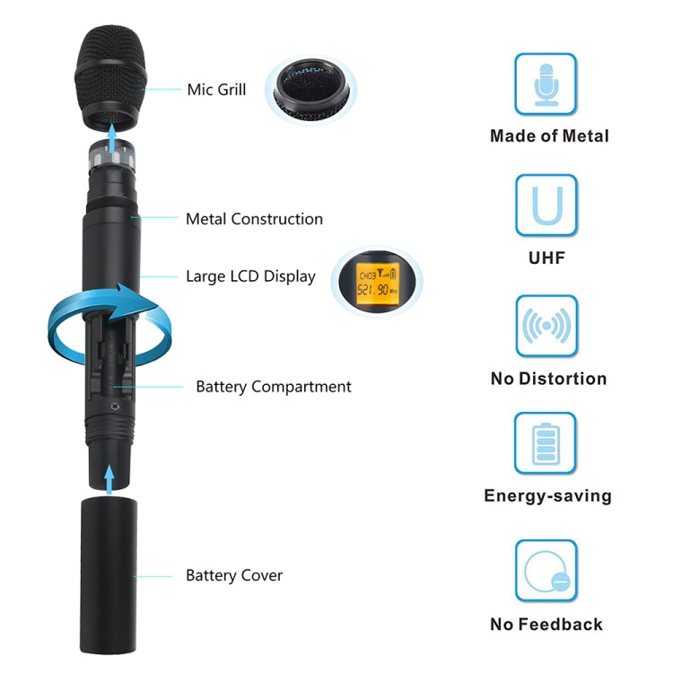 XTUGA A400-HB Professional 4-Channel UHF Wireless Microphone System with 2 Handheld & 2 Headset Microphone(US Plug) - Microphone by XTUGA | Online Shopping UK | buy2fix